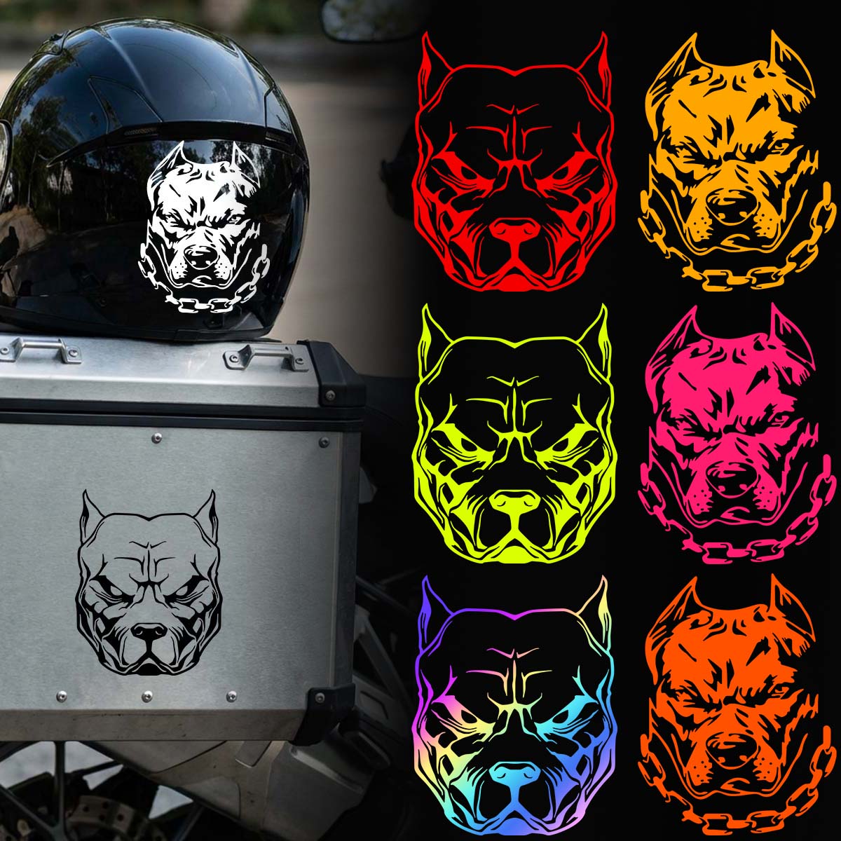 Motorcycle Gear For Dogs - 2 Stück/Set Mehrfarbige Pitbull-Hundekopf-Aufkleber, Wasserfeste Vinyl-Sticker