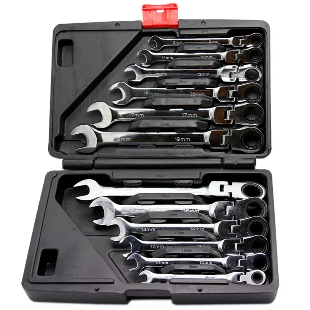 Motorcycle Gear Tidy - Flex-Kopf-Ratschenkombinationsschlüsselsatz SAE 1/4''-13/16'' Premium 72-Zahn-Getriebe Chrom-Organizer