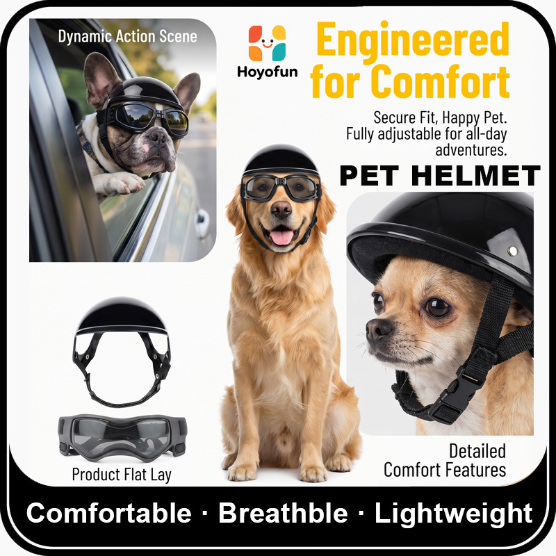 Motorcycle Gear For Dogs - Hunde-Motorradhelm-Brillen-Set, Outdoor-Abenteuer-Reiseausrüstung, Niedliche Haustier-Fotorequisite für Camping,